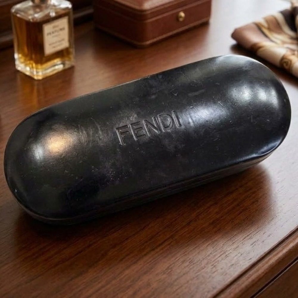 Fendi Black Hard Shell Sunglasses Eyeglasses Case Embossed Logo Clamshell